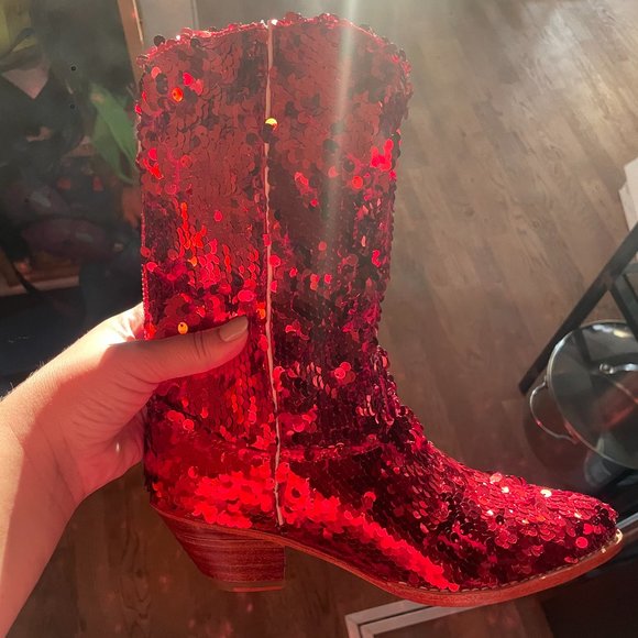 Red sequined cowboy boots - Picture 3 of 3